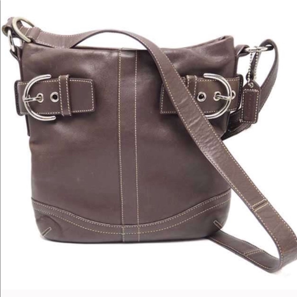 COACH Leather Crossbody Hobo Bag Dark Brown